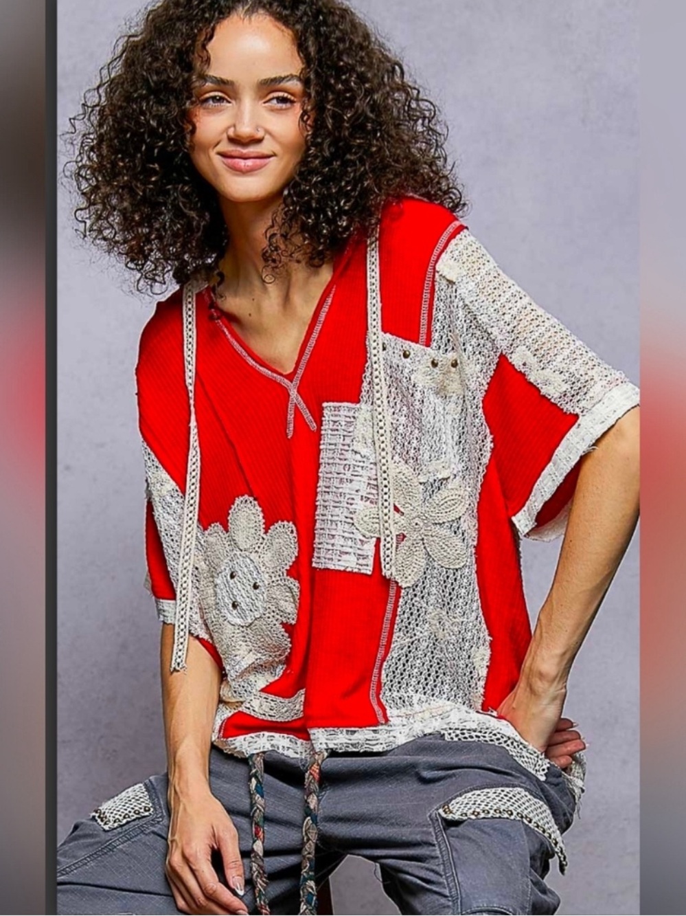 POL Floral Crochet Hooded Tee - Picture 8 of 8
